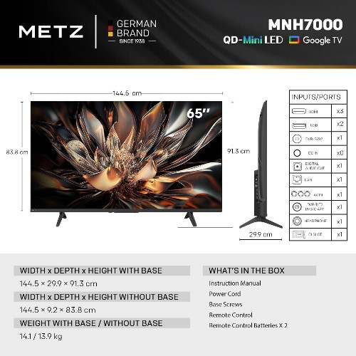 TV UHD METZ 65MNH7000 QLED GOOGLE TV MINI LED 120Hz 5ETH ΕΓΓΥΗΣΗ